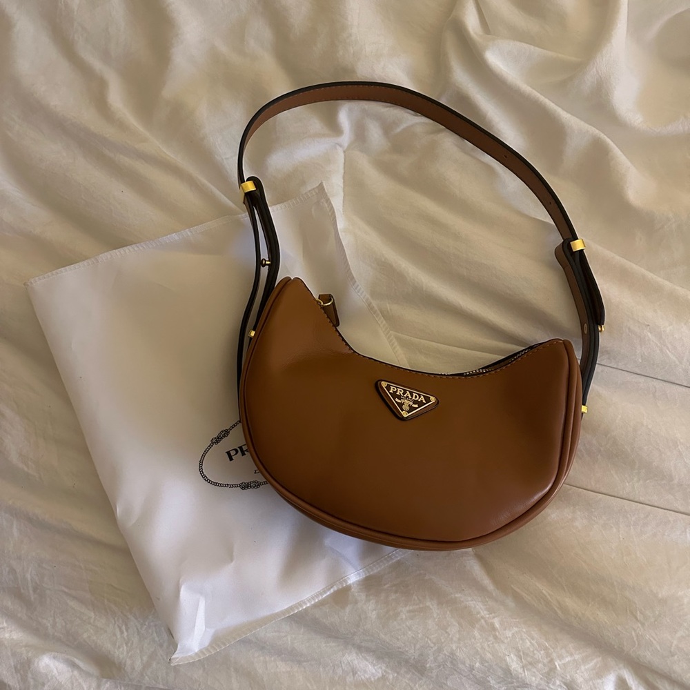 Prada Brown Crescent Shoulder Bag with Gold-Tone Logo